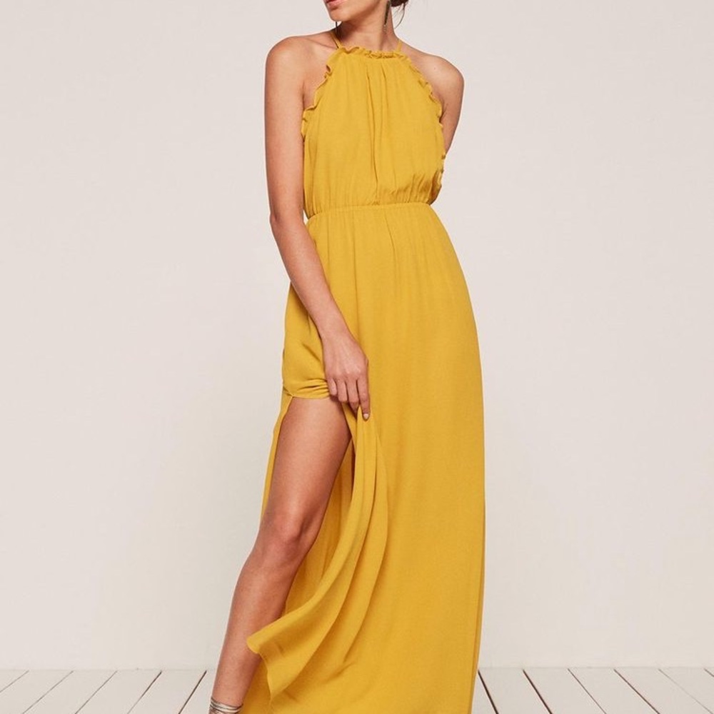 ISO reformation rambla dress in sunflower yellow